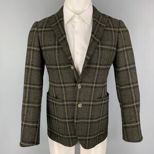 SHIPS Size S Black Olive Plaid Peak Lapel Sport Coat
